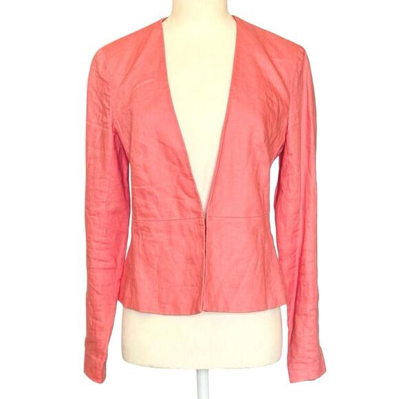 Banana Republic Coral Pink Linen Peplum Blazer Womens Size 0 Zipped Cuff - Picture 1 of 9